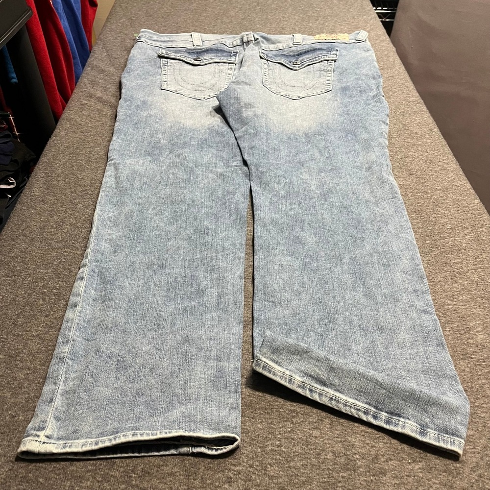 True Religion Ricky Relaxed Straight Jeans Light Wash Blue Denim 44x33